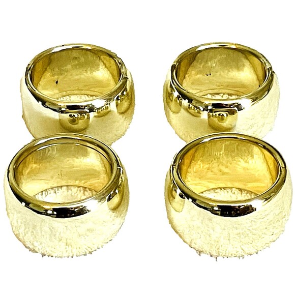 Gold Color Napkin Rings Set of 4 Round Metallic Shiny Plastic - Picture 2 of 14